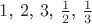 $1$, $2$, $3$, $\frac{1}{2}$, $\frac{1}{3}$