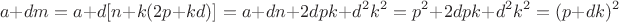 $$
a+dm = a+d[n+k(2p+kd)] = a+dn+2dpk+d^2k^2 = p^2+2dpk+d^2k^2=(p+dk)^2
$$