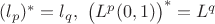 $(l_p)^*= l_q,  \ \big( L^p(0,1)\big)^*=L^q$