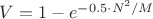 $V = 1 - e ^ { - 0.5 \cdot   N^2  / M }$
