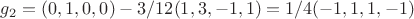$g_2 = (0, 1, 0, 0) - 3/12 (1, 3, -1, 1) = 1/4 (-1, 1, 1, -1)$