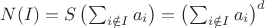 $N(I)=S\left(\sum_{i\notin I} a_i\right)=\left(\sum_{i\notin I} a_i\right)^d$ $N(I)=S\left(\sum_{i\notin I} a_i\right)=\left(\sum_{i\notin I} a_i\right)^d$