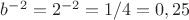 $b^{-2}=2^{-2}=1/4=0,25$