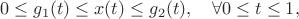 $$0\le g_1(t)\le x(t)\le g_2(t),\quad \forall 0\le t\le 1,$$