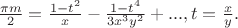 $\frac{\pi m}{2}=\frac{1-t^2}{x}-\frac{1-t^4}{3x^3y^2}+..., t=\frac{x}{y}.$