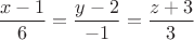 $$\dfrac{x-1}{6}=\dfrac{y-2}{-1}=\dfrac{z+3}{3}$$