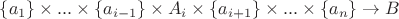 $\{a_1\}\times...\times\{a_{i-1}\}\times A_i\times\{a_{i+1}\}\times...\times\{a_n\} \to B$ $\{a_1\}\times...\times\{a_{i-1}\}\times A_i\times\{a_{i+1}\}\times...\times\{a_n\} \to B$