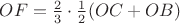 $OF=\frac23\cdot\frac12(OC+OB)$