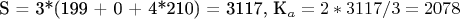 S = 3*(199 + 0 + 4*210) = 3117, K_a = 2*3117/3 = 2078