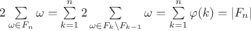 $2\sum\limits_{\omega \in F_n} \omega=\sum\limits_{k=1}^{n}2\sum\limits_{\omega \in F_k \backslash F_{k-1}}\omega=\sum\limits_{k=1}^{n}\varphi(k)=|F_n|$