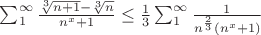 $\sum_{1}^{\infty} \frac{ \sqrt[3]{ n + 1} - \sqrt[3]{ n }}{ n^{x} + 1 }\le\frac13\sum_{1}^{\infty} \frac{1}{n^{\frac23}(n^{x} + 1)}$