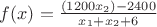 $f(x)=\frac{(1200 x_2) -2400 } {x_1+x_2+6}$