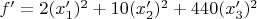 $f'=2(x'_1)^2+10(x'_2)^2+440(x'_3)^2$