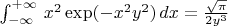 \int_{-\infty}^{+\infty} \, x^2 \exp(-x^2y^2) \, dx = \frac{\sqrt{\pi}}{2y^3}