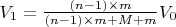 $V_1=\frac{(n-1)\times m}{(n-1)\times m+M+m}V_0$