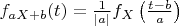 $f_{aX+b}(t)=\frac{1}{|a|} f_X\left(\frac{t-b}{a}\right)$