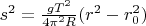 $s^2=\frac{gT^2}{4\pi ^2R}(r^2-r_0^2)$
