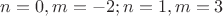 $n=0, m=-2; n=1, m=3$