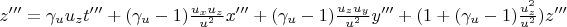 $z''' = \gamma_u u_z t''' + (\gamma_u - 1) \frac{u_x u_z}{u^2} x'''  + (\gamma_u - 1) \frac{u_z u_y}{u^2} y''' + (1 + (\gamma_u - 1) \frac{u_z^2}{u^2})z''' $
