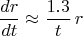 $$
\frac{dr}{dt} \approx \frac{1.3}{t}\, r
$$