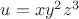 $u=xy^2z^3$