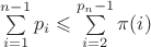 $\sum\limits_{i=1}^{n-1}p_i\leqslant \sum\limits_{i=2}^{p_n-1}\pi{(i)}$