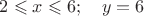 $2\leqslant x \leqslant 6;  \quad y=6$