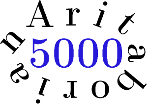 $\tikz[scale=1.2,transform shape, font=\fontsize{40}\selectfont]{
\node at (0,0) [scale=2,transform shape, font=\fontsize{20}\selectfont,blue!80!brown!100] {\textbf{5}};
\node at (.8,0) [scale=2,transform shape, font=\fontsize{20}\selectfont, blue!80!brown!100] {\textbf{0}};
\node at (1.6,0) [scale=2,transform shape, font=\fontsize{20}\selectfont,blue!80!brown!100]
{\textbf{0}};
\node at (2.4,0) [scale=2,transform shape, font=\fontsize{20}\selectfont,blue!80!brown!100] 
{\textbf{0}};
\node at (0,1.3) [rotate=0]  {\textbf{A}}
\node at (1.1,1.2) [rotate=0] {\textbf{r}}
\node at (2.05,1.3) [rotate=-20]  {\textbf{i}}
\node at (2.9,1) [rotate=-40]  {\textbf{t}}
\node at (3.2,0) [rotate=-90]  {\textbf{a}}
\node at (3,-1) [rotate=-130]  {\textbf{b}}
\node at (2,-1.2) [rotate=-180]  {\textbf{o}}
\node at (1,-1.2) [rotate=-180]  {\textbf{r}}
\node at (.05,-1.25) [rotate=-200]  {\textbf{i}}
\node at (-.7,-.7) [rotate=-240]  {\textbf{a}}
\node at (-.9,.4) [rotate=50]  {\textbf{n}}
;}$