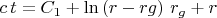 $c\,t=C_1+\mathrm{\ln}\left( r-rg\right) \,r_g+r$