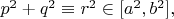 $p^2+q^2\equiv r^2\in[a^2,b^2],$