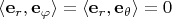 $\langle\mathbf e_r,\mathbf e_\varphi\rangle=\langle\mathbf e_r,\mathbf e_\theta\rangle=0$