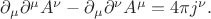 $\partial_\mu\partial^\mu A^\nu-\partial_\mu\partial^\nu A^\mu=4\pi j^\nu.$