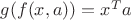 $g(f(x,a))=x^Ta$