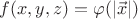 $f(x, y, z)=\varphi(|\vec x|)$