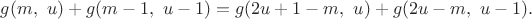 $g(m,\ u)+g(m-1,\ u-1) = g(2u+1-m,\ u)+g(2u-m,\ u-1).$