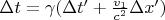 $\Delta t=\gamma( \Delta t' +\frac{v_1}{c^2}\Delta x')$