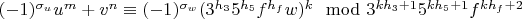 $(-1)^{\sigma_u}u^m+v^n\equiv(-1)^{\sigma_w}(3^{h_3}5^{h_5}f^{h_f}w)^k\mod 3^{kh_3+1}5^{kh_5+1}f^{kh_f+2}$