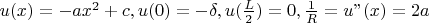 $u(x)=-ax^2+c, u(0)=- \delta, u(\frac L 2)=0, \frac 1 R=u