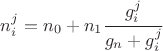 $n_i^j = n_0 + n_1 \cfrac{g_i^j}{g_n + g_i^j}$