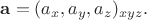 $\mathbf{a}=(a_x,a_y,a_z)_{xyz}.$