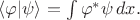 $\langle\varphi|\psi\rangle=\int\varphi^*\psi\,dx.$