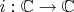 $i:\mathbb{C}\to\mathbb{C}$