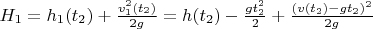 $H_1 = h_1(t_2) + \frac{v_1^2(t_2)}{2g} = h(t_2) - \frac{gt_2^2}{2} + \frac{(v(t_2) - gt_2)^2}{2g}$