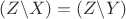 \[(Z\backslash X) = (Z\backslash Y)\]