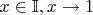 $x \in \mathbb{I}, x \to 1$