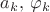 $a_k, \, \varphi_k$