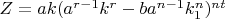$Z=ak(a^{r-1}k^r-ba^{n-1}k_1^n)^{nt}$