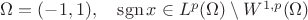 $\Omega=(-1,1),\quad \mathrm{sgn}\,x\in L^p(\Omega )\setminus W^{1,p}(\Omega )$