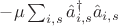 $-\mu \sum_{i,s} \hat{a}_{i,s}^{\dagger} \hat{a}_{i,s}$