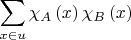 ${\displaystyle \sum_{x\in u}\chi_{A}\left(x\right)\chi_{B}\left(x\right)}$